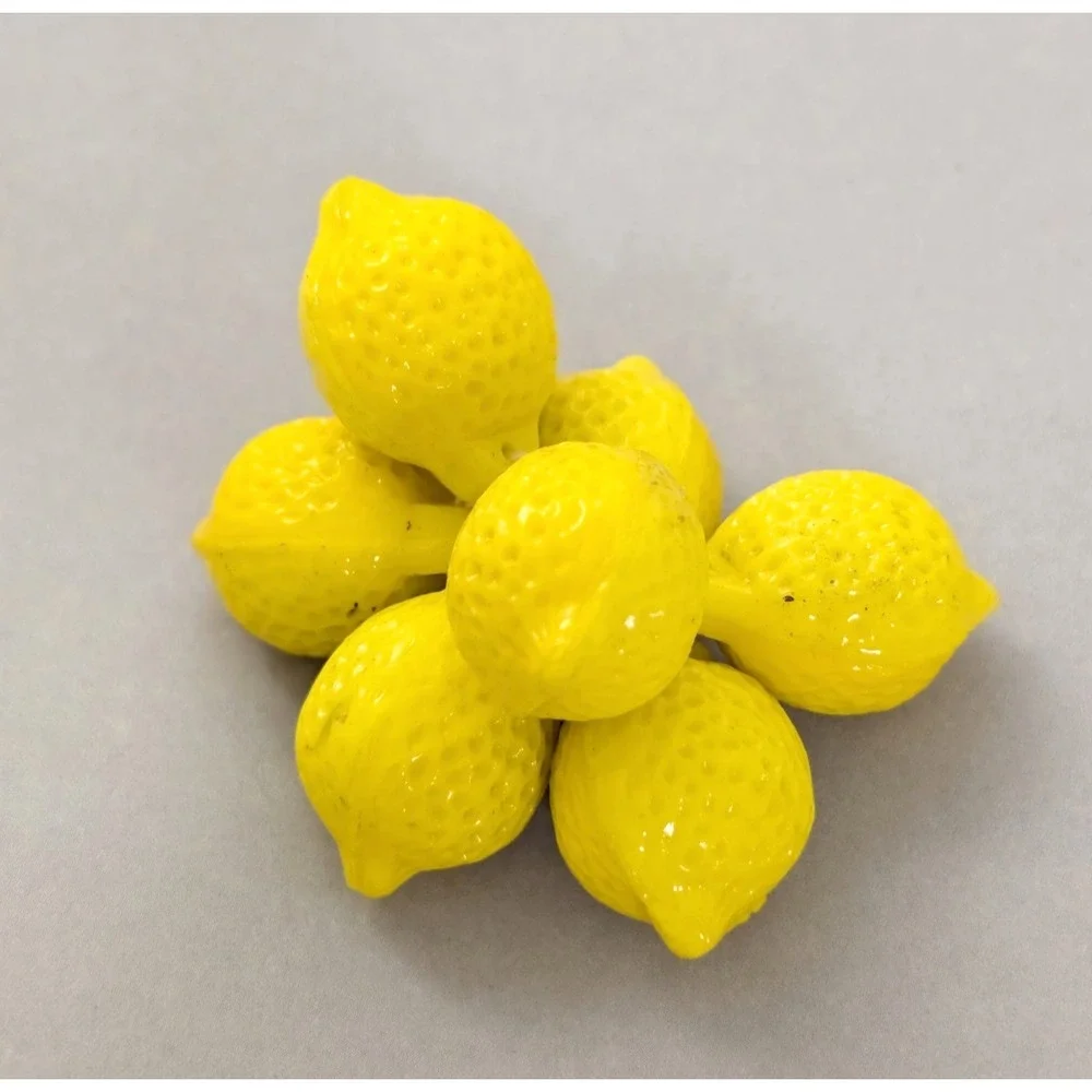7 Vintage Yellow Lemon Glass Beads Fruit Shape Jewelry Craft Supplies 20mm